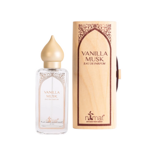 Front view of Nemat Vanilla Musk Spray Eau de Parfum showing a clear 50 ml bottle and matching box on white background