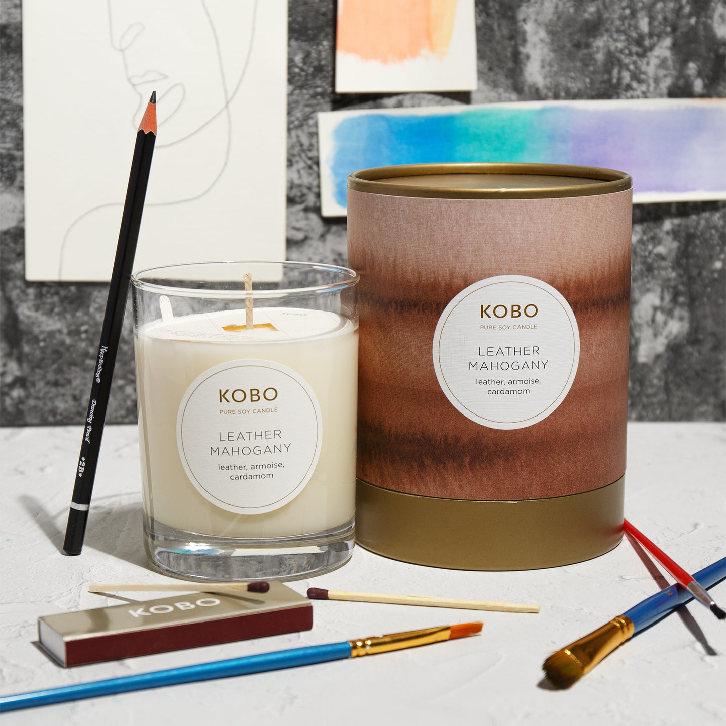 KOBO Watercolor Leather Mahogany Candle (11 oz) #10084734